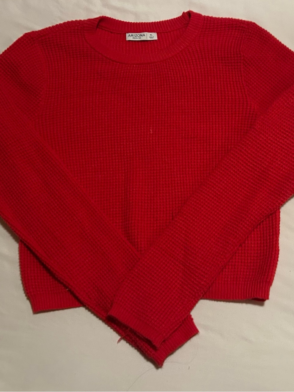 Arizona Jean Company Bright Red Waffle Knit Crew Sweater - Women